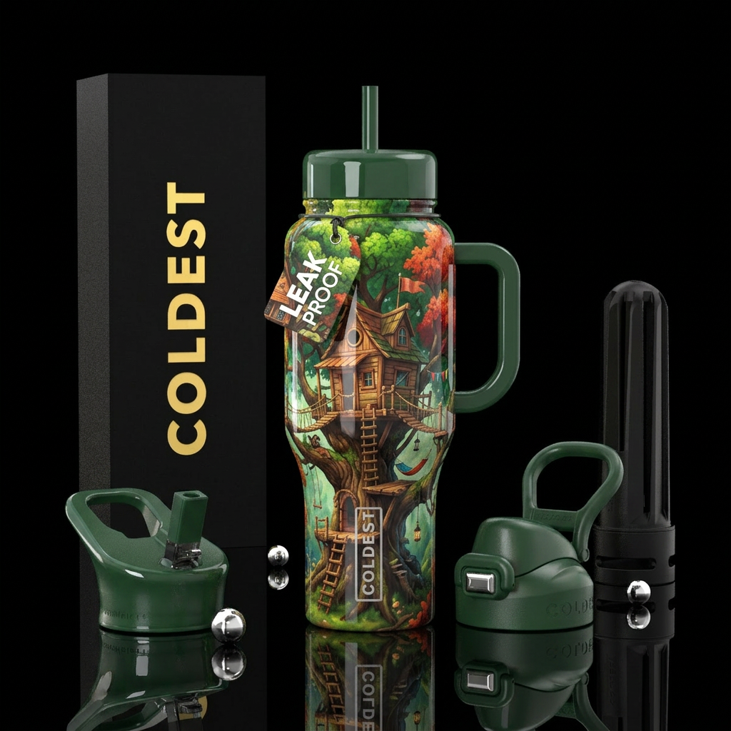 Tree fort, glossy water bottle design