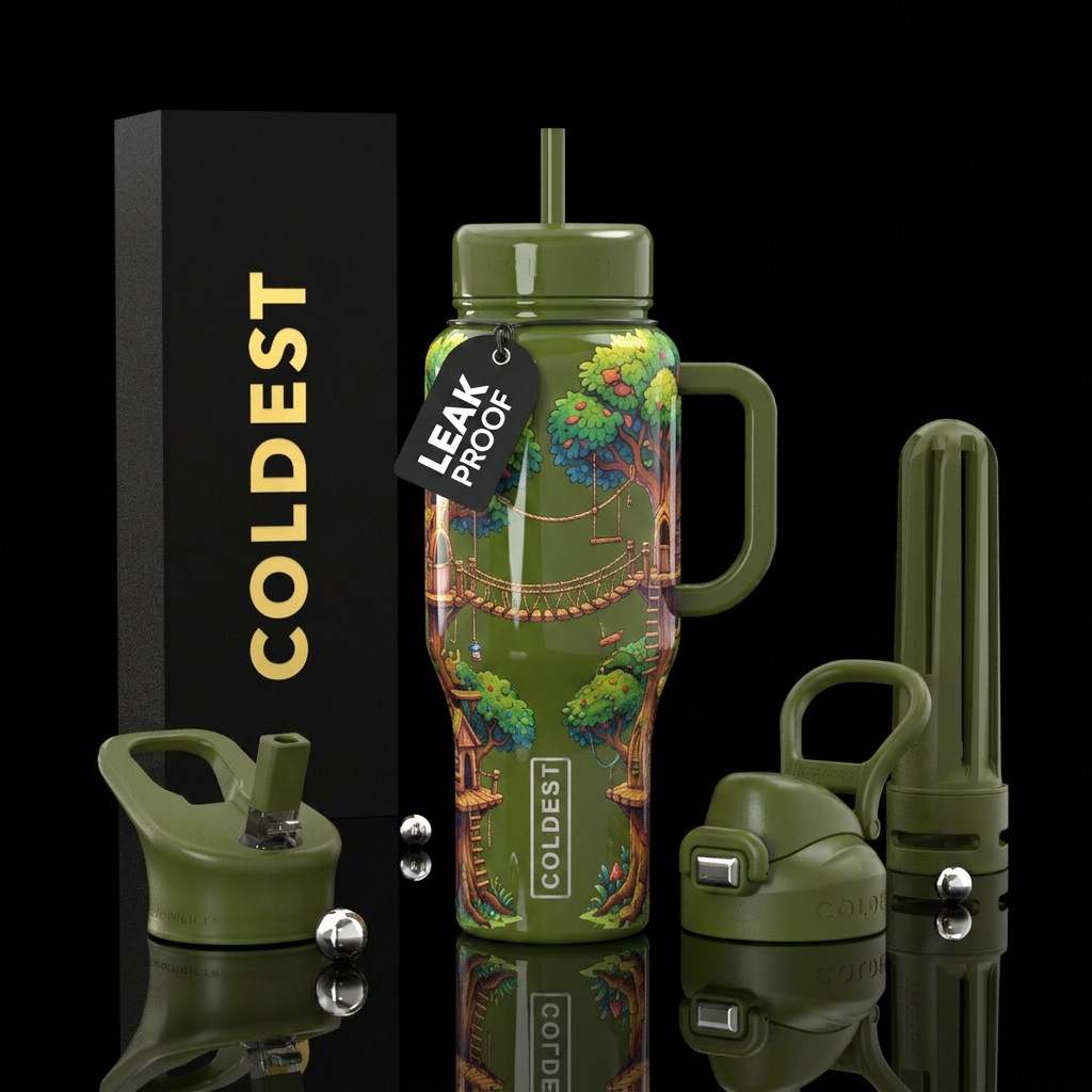 Tree fort, glossy water bottle design