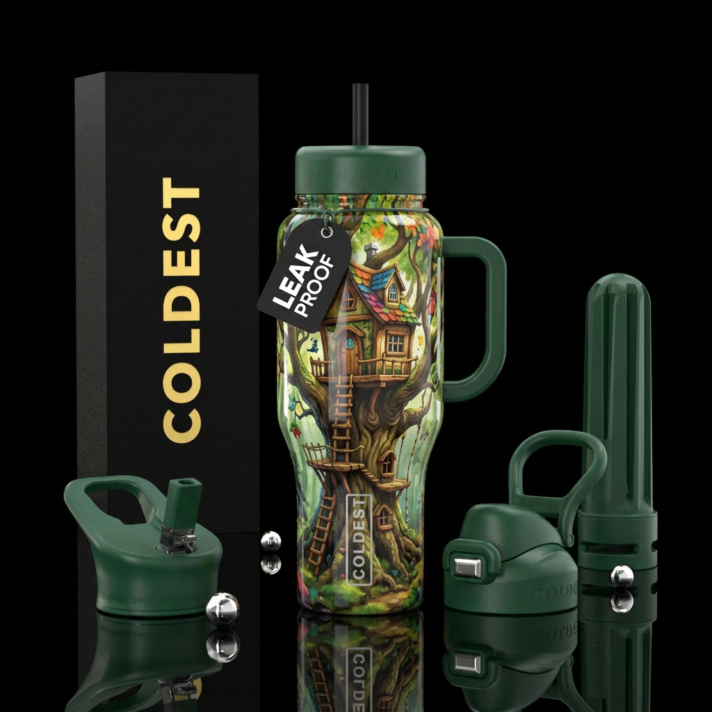 Tree fort, glossy water bottle design