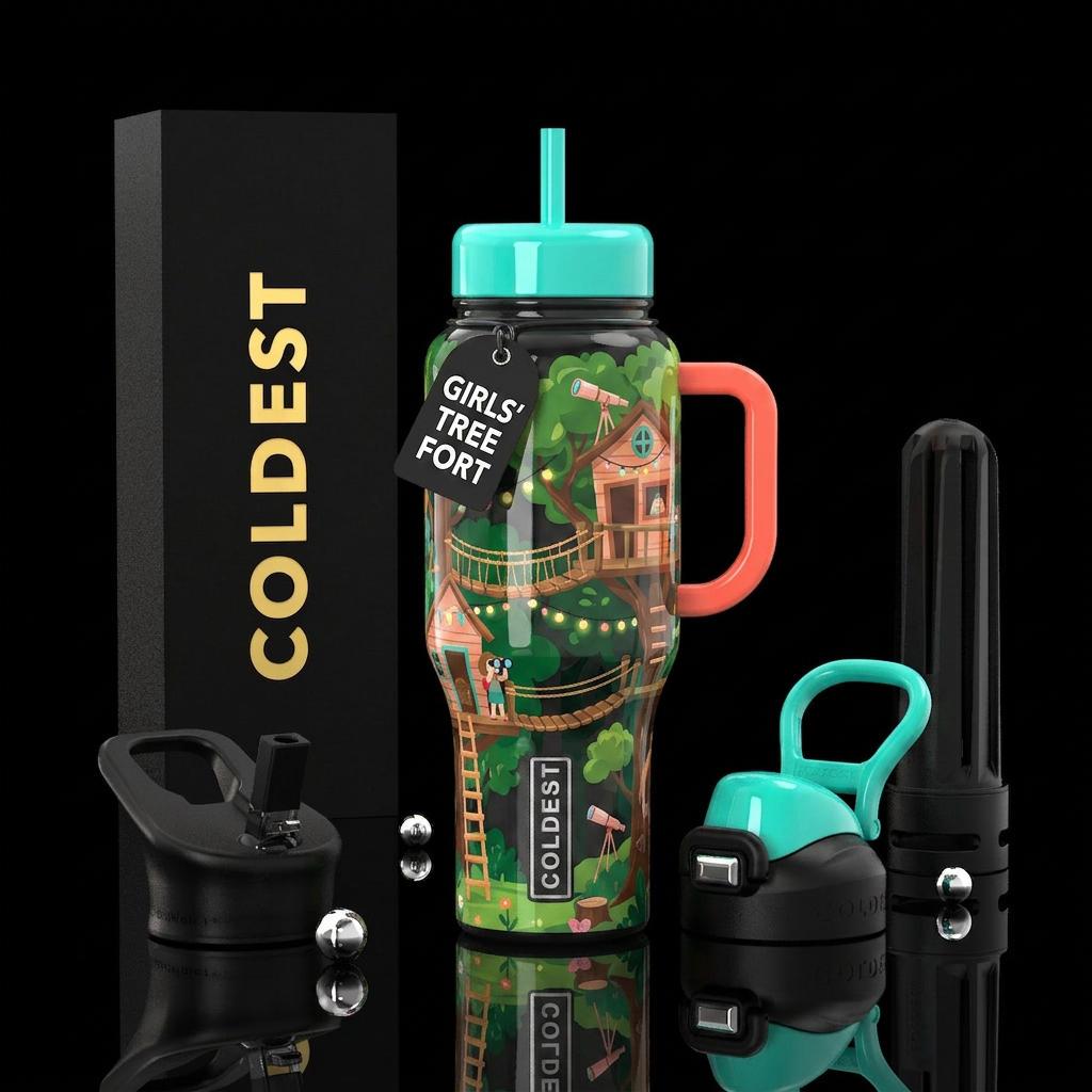 Girls Tree fort, glossy water bottle design