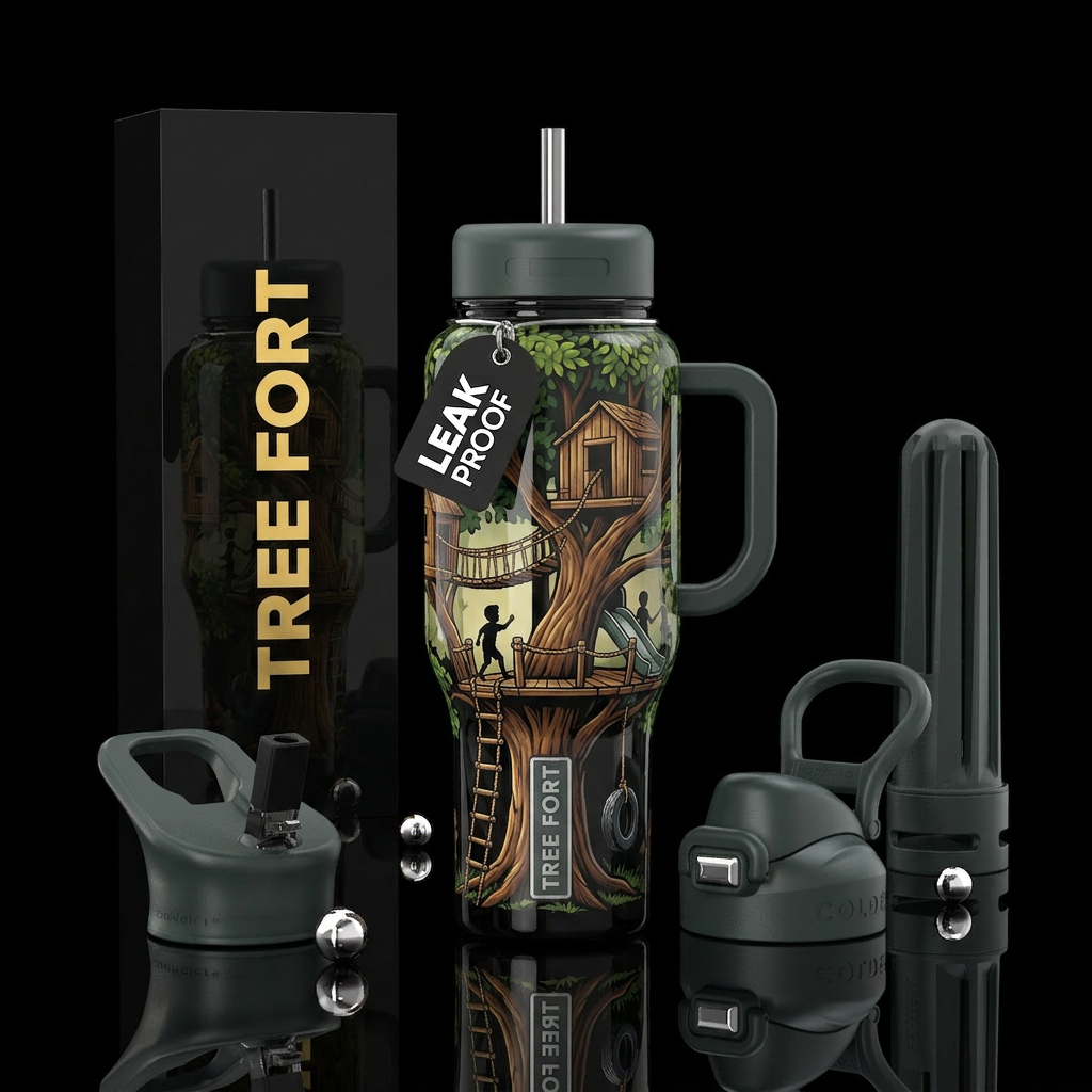 Boys Tree fort, glossy water bottle design