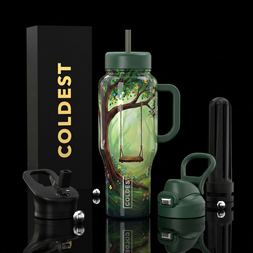 Tree swing, glossy water bottle design
