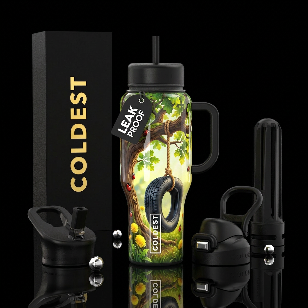 Tire Tree swing, glossy water bottle design