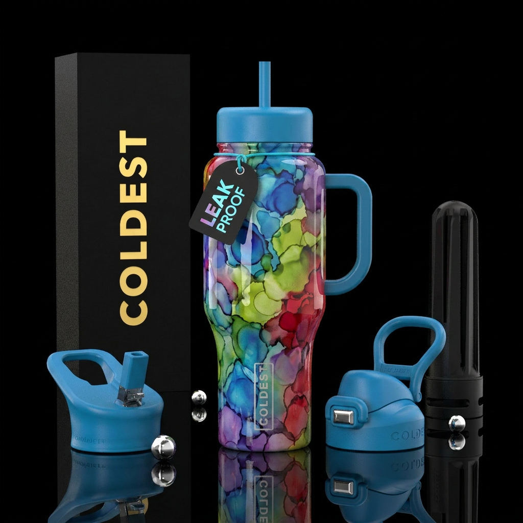 Water color stains, glossy water bottle design