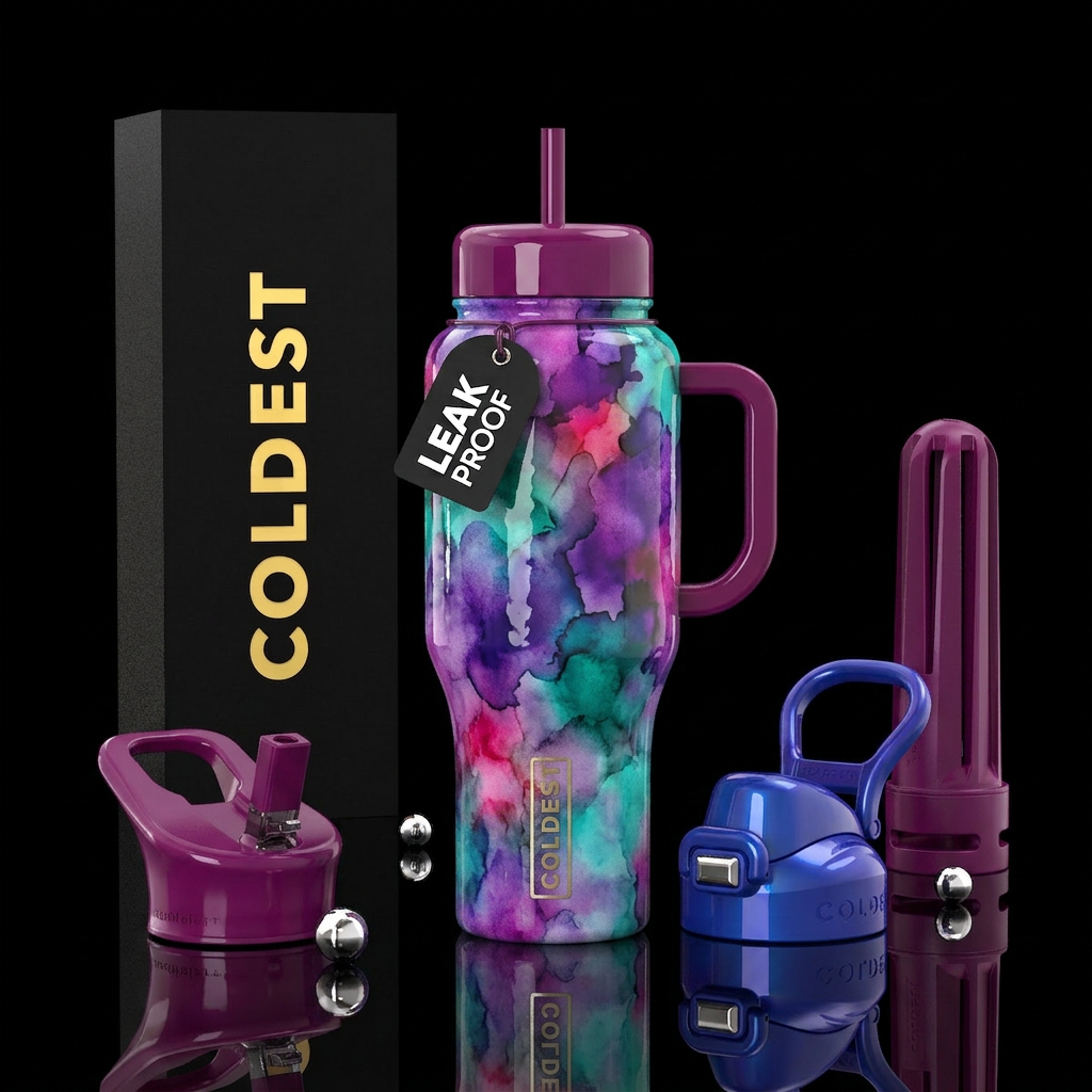 Water color stains, glossy water bottle design
