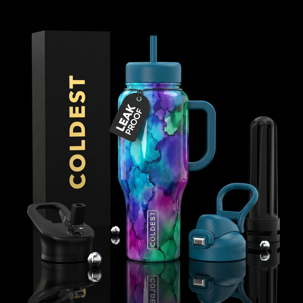 Water color stains, glossy,vivid water bottle design