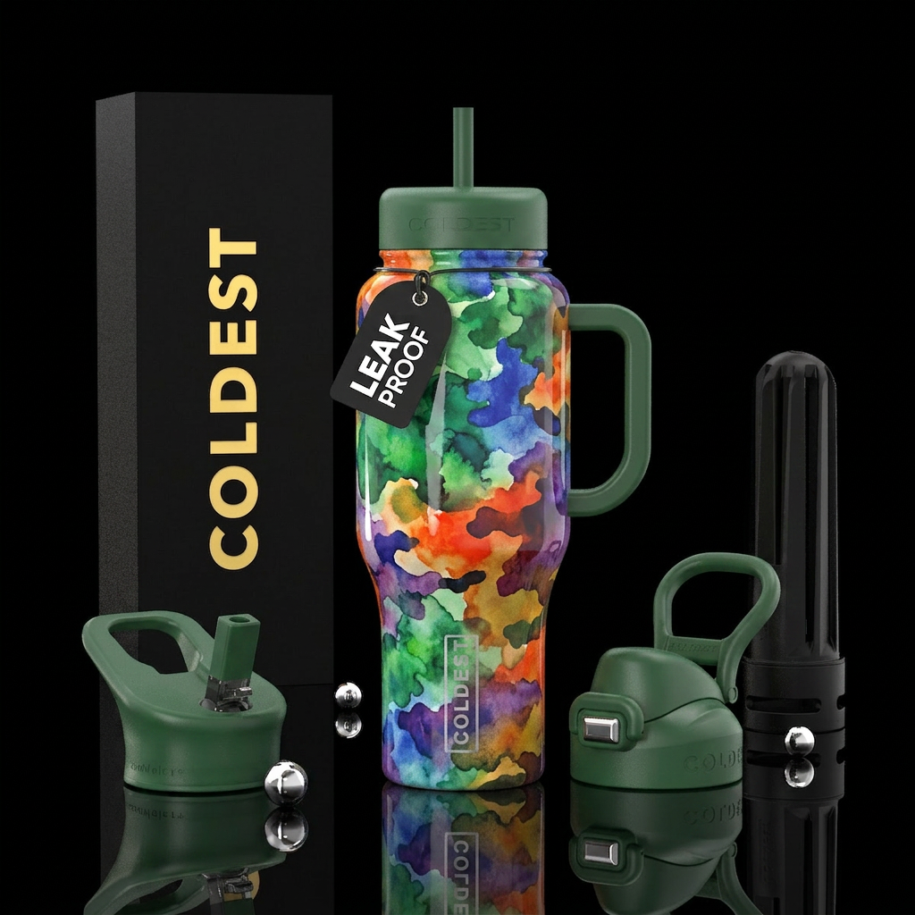 Water color stains, glossy,vivid,  camouflage, dis... water bottle design