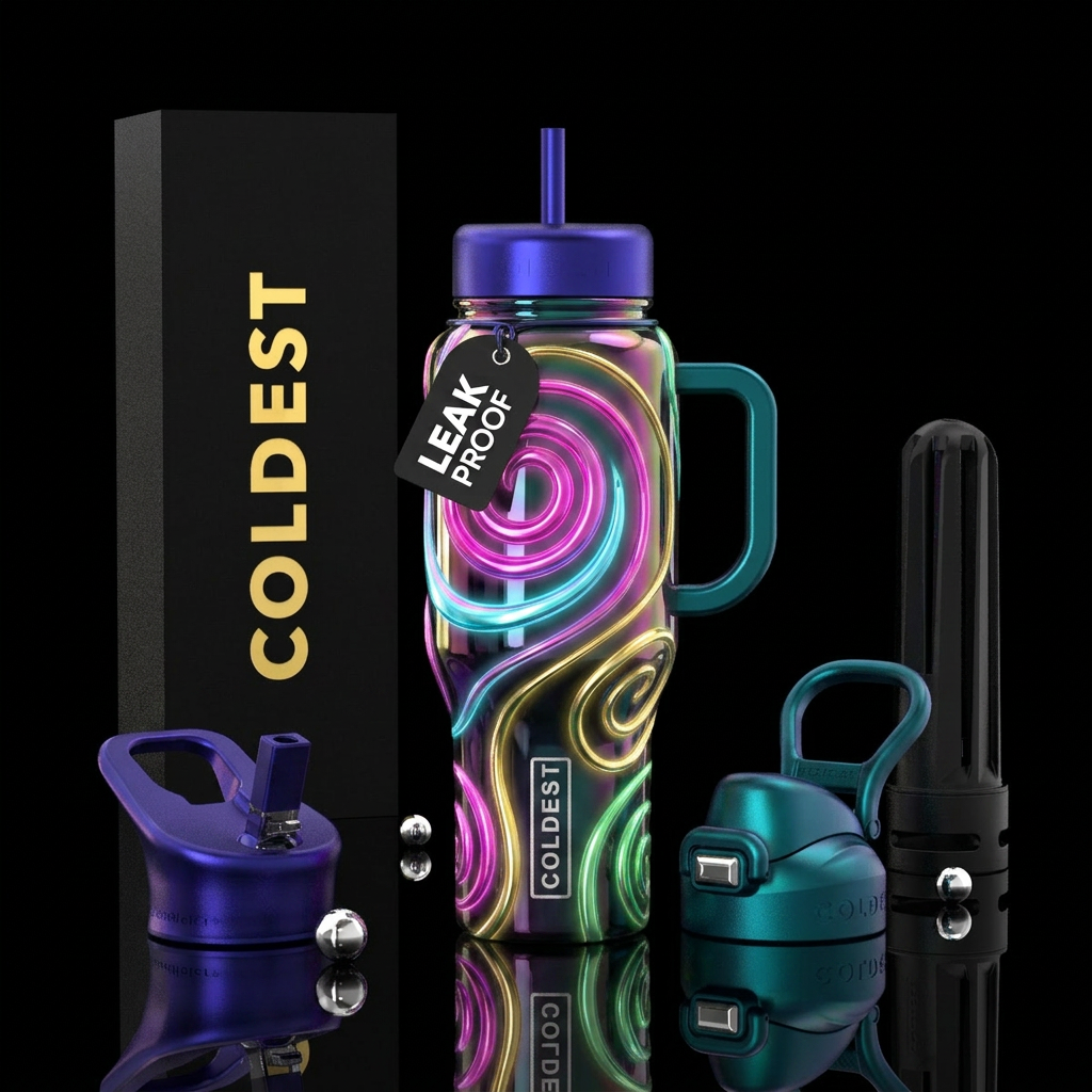 Decorative spirals, glossy, glowie water bottle design