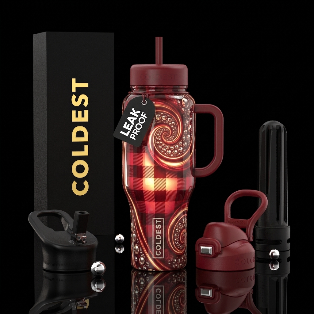 Decorative spirals, glossy, glowie, buffalo check water bottle design
