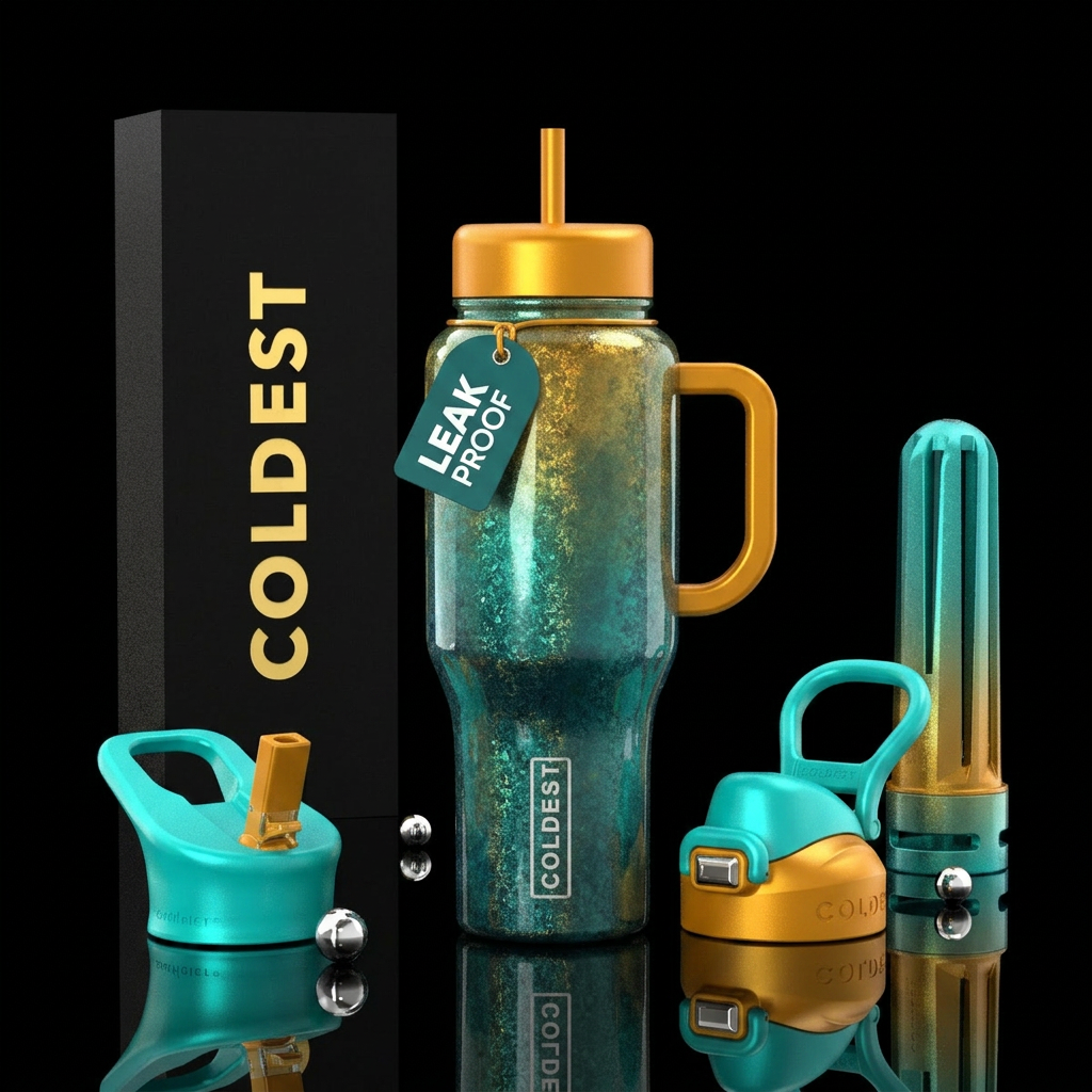 Aquamarine,topaz, zinc,glossy water bottle design