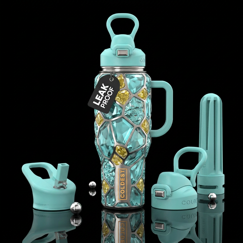 Aquamarine,yellow diamond, zinc,glossy water bottle design