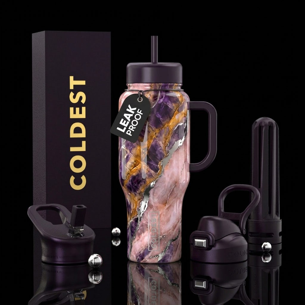 Amitrine, morganite, ,glossy,zinc, marbled water bottle design