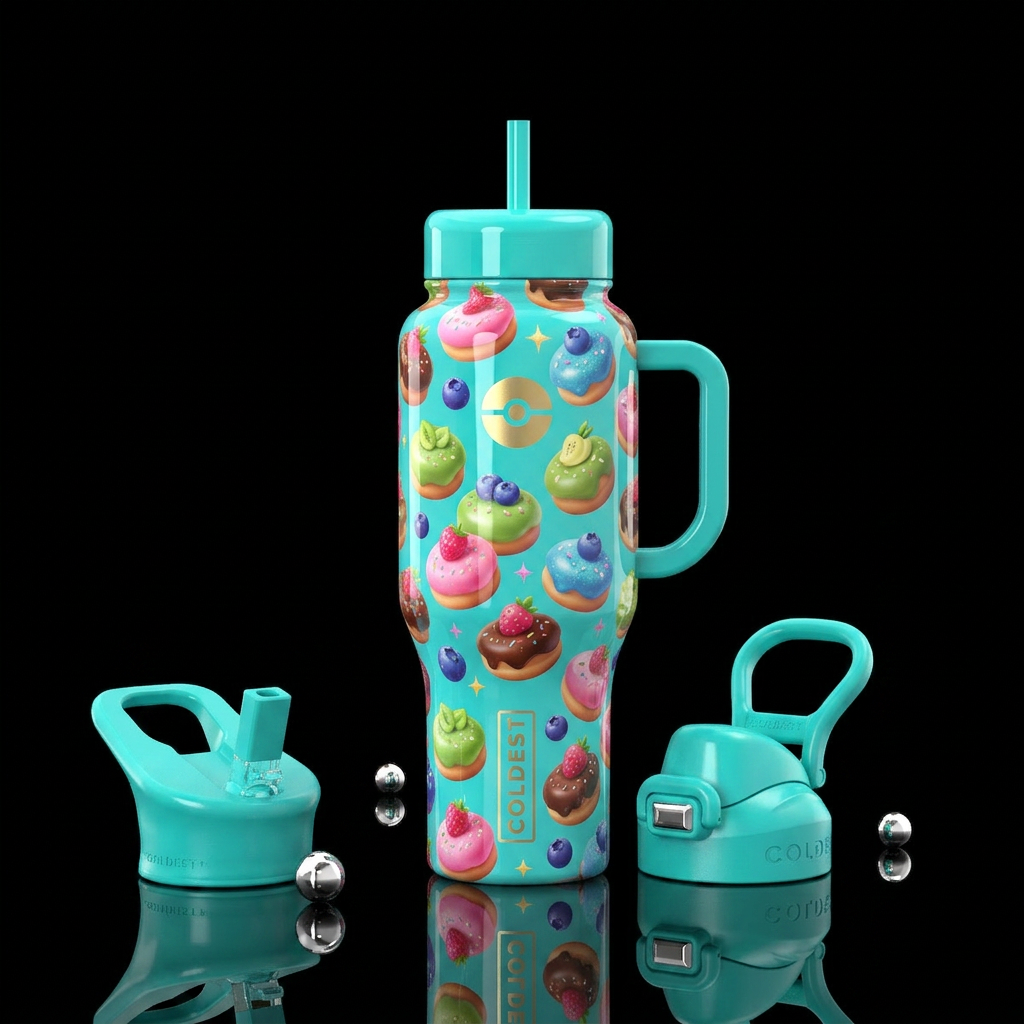 Cute poffins, glossy water bottle design