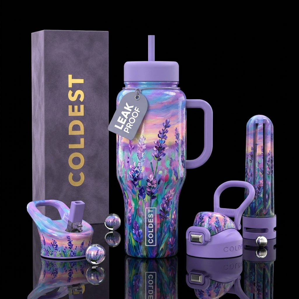 vibrancy, oil painting, glossy, trompe-l'œil, drea... water bottle design