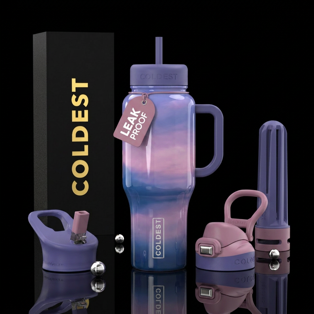 vibrancy, oil , glossy, trompe-l'œil, dreamy, lave... water bottle design