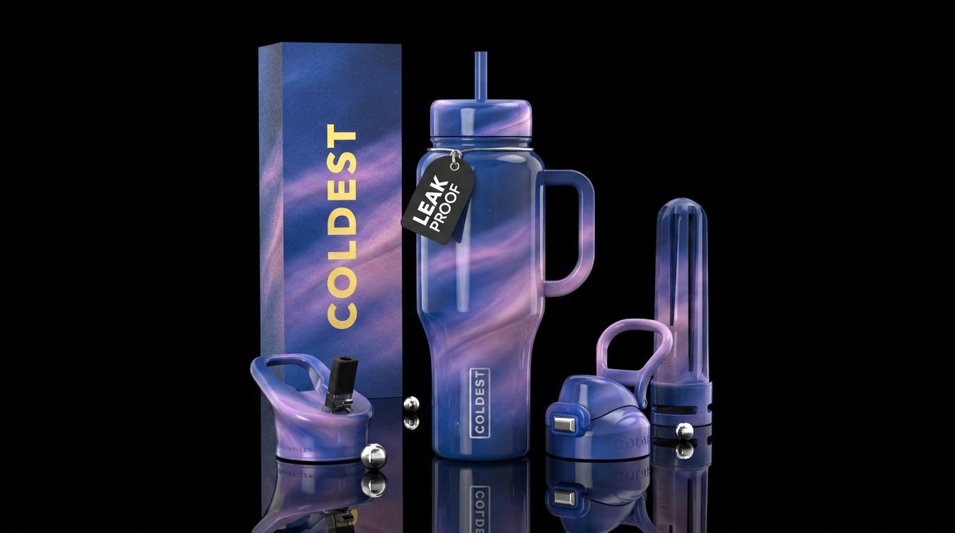 vibrancy,, glossy, trompe-l'œil, dreamy, lavender,... water bottle design