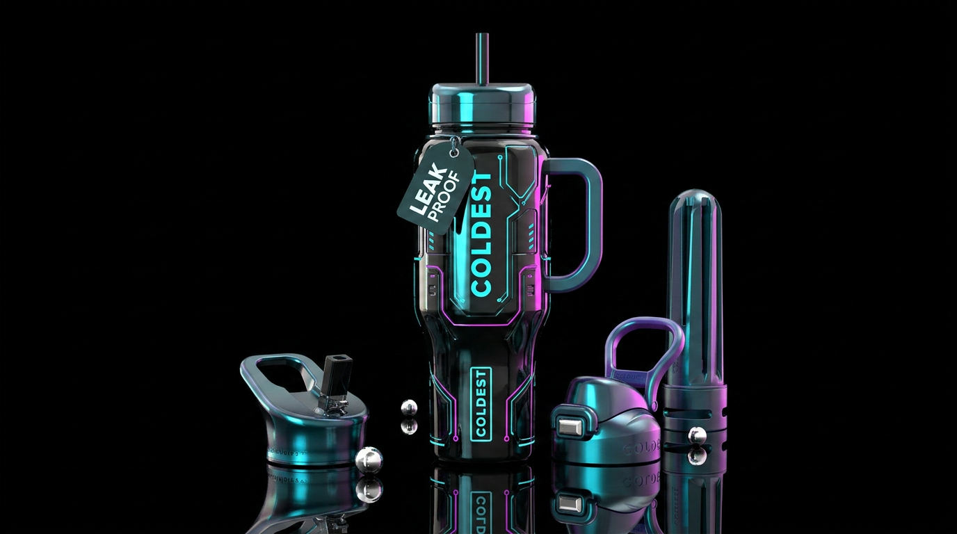 Futuristic suit, glowie, glossy water bottle design