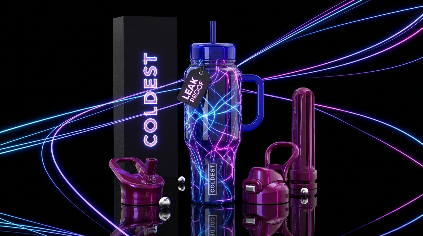 Futuristic lasers, glowie, glossy water bottle design