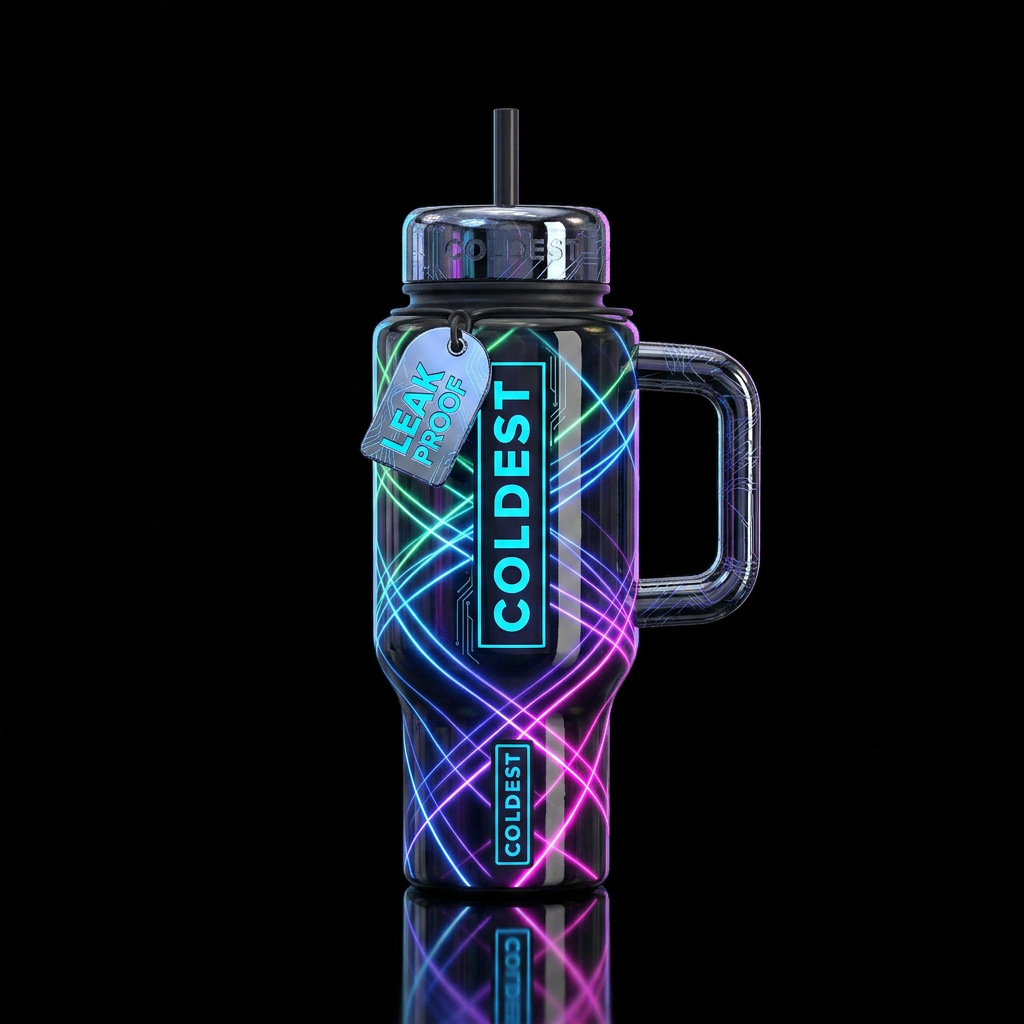 Futuristic lasers, glowie, glossy water bottle design