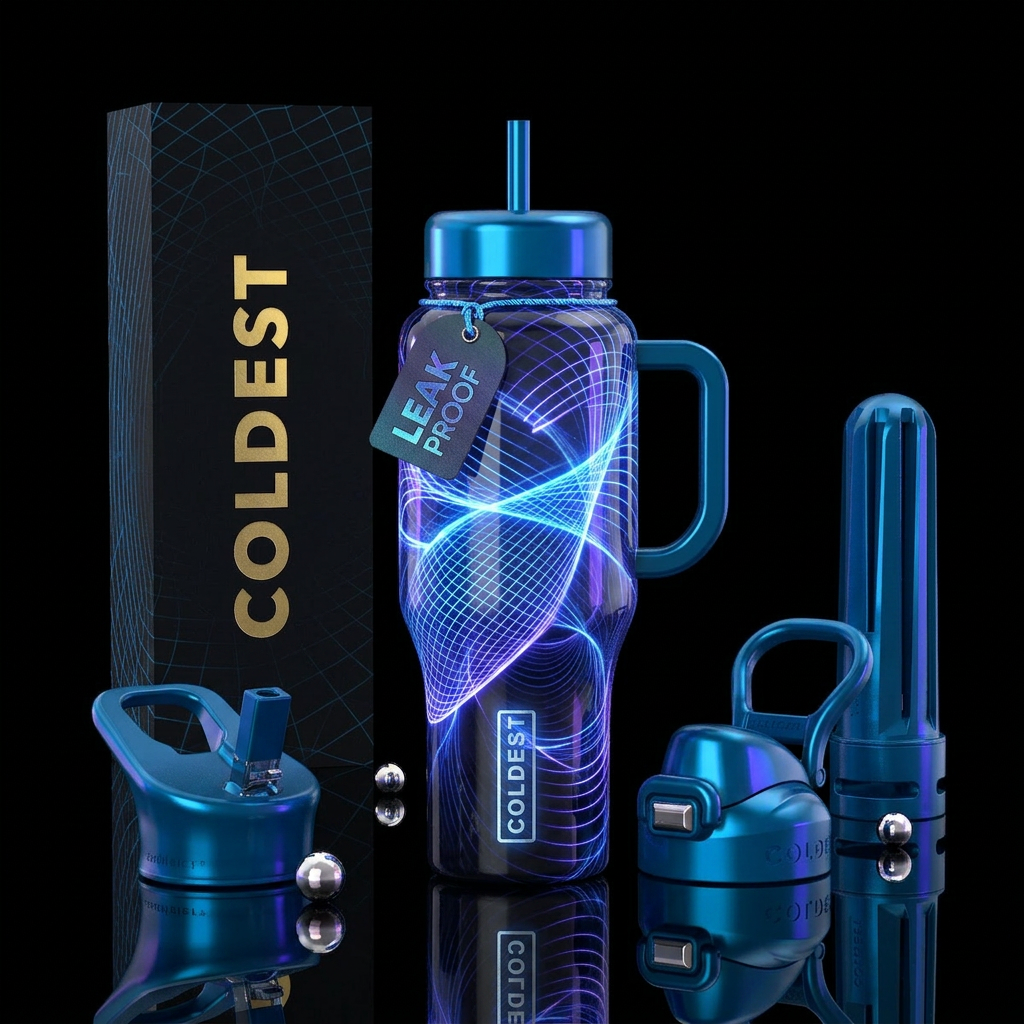 Futuristic lasers, glowie, glossy water bottle design