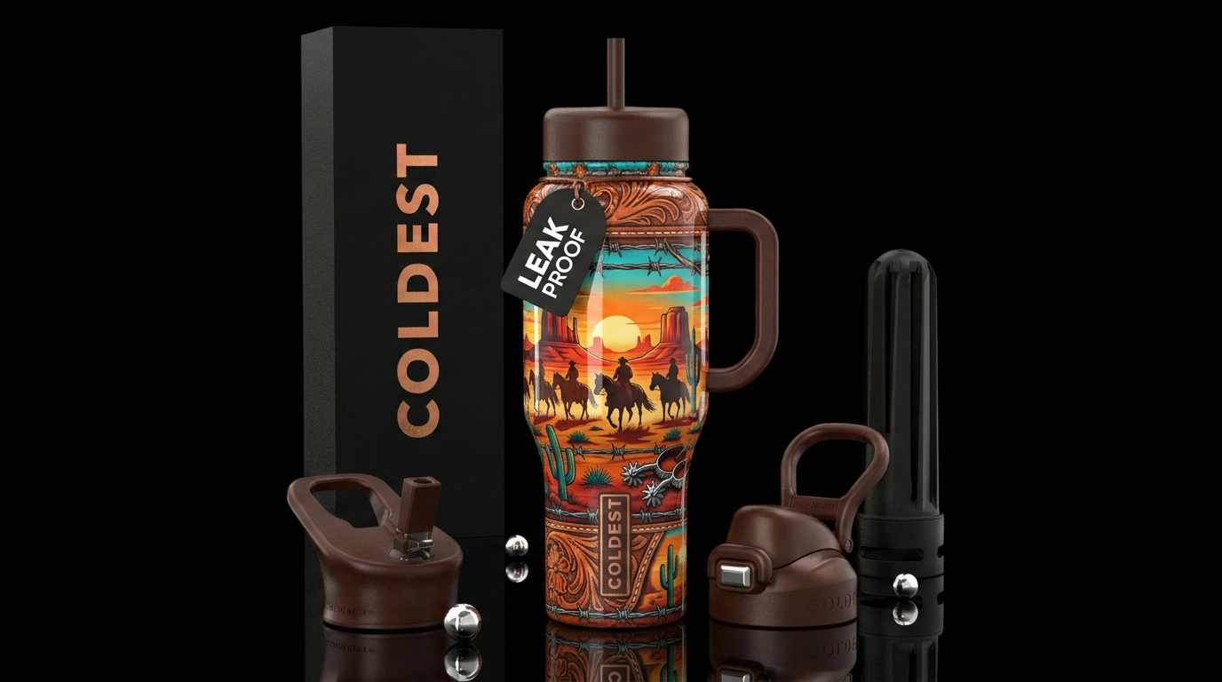 Western life, glossy water bottle design