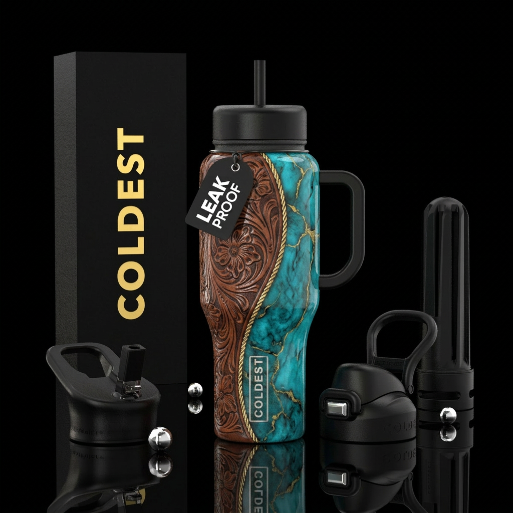 Leather & Turquoise water bottle design
