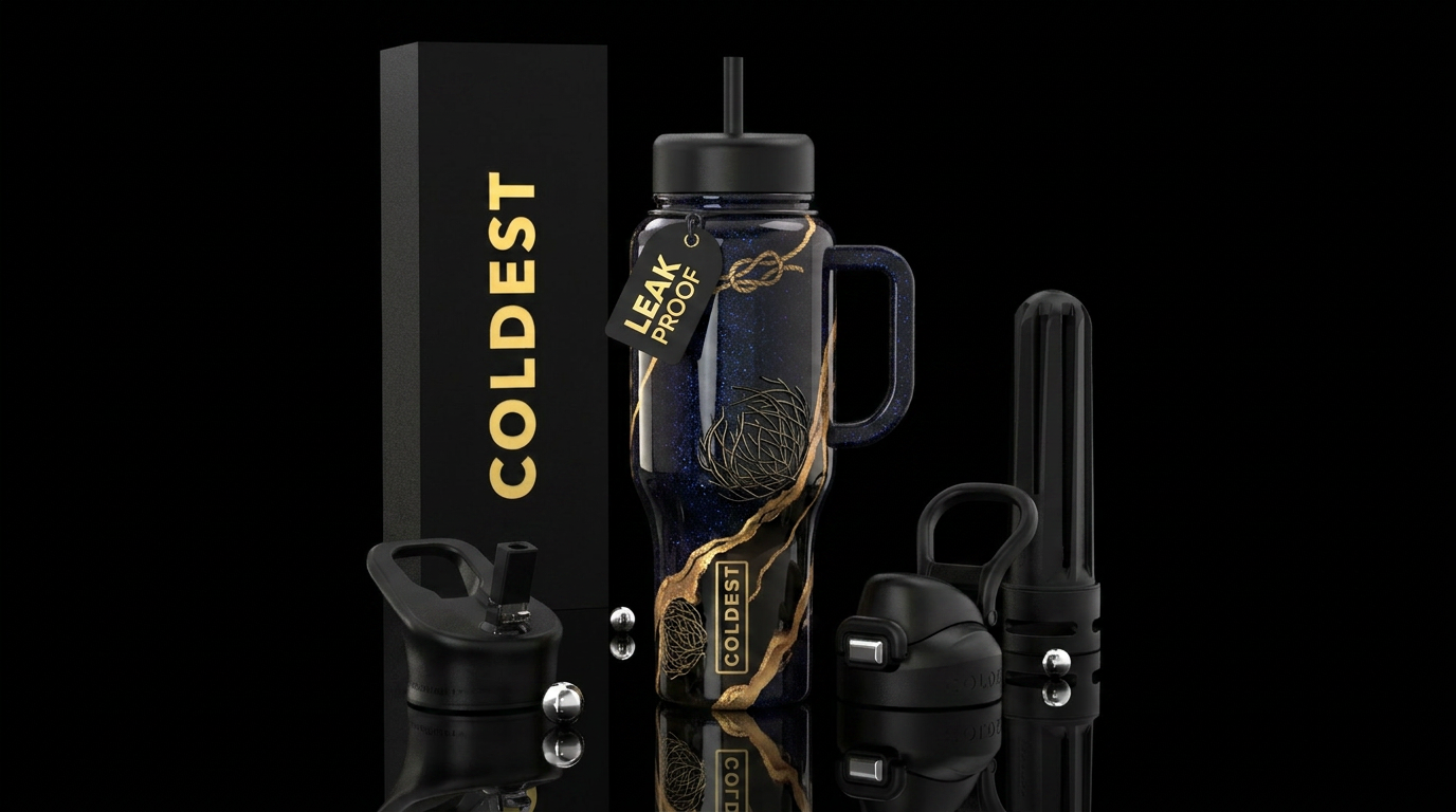 deep, glossy midnight black epoxy with subtle blue... water bottle design