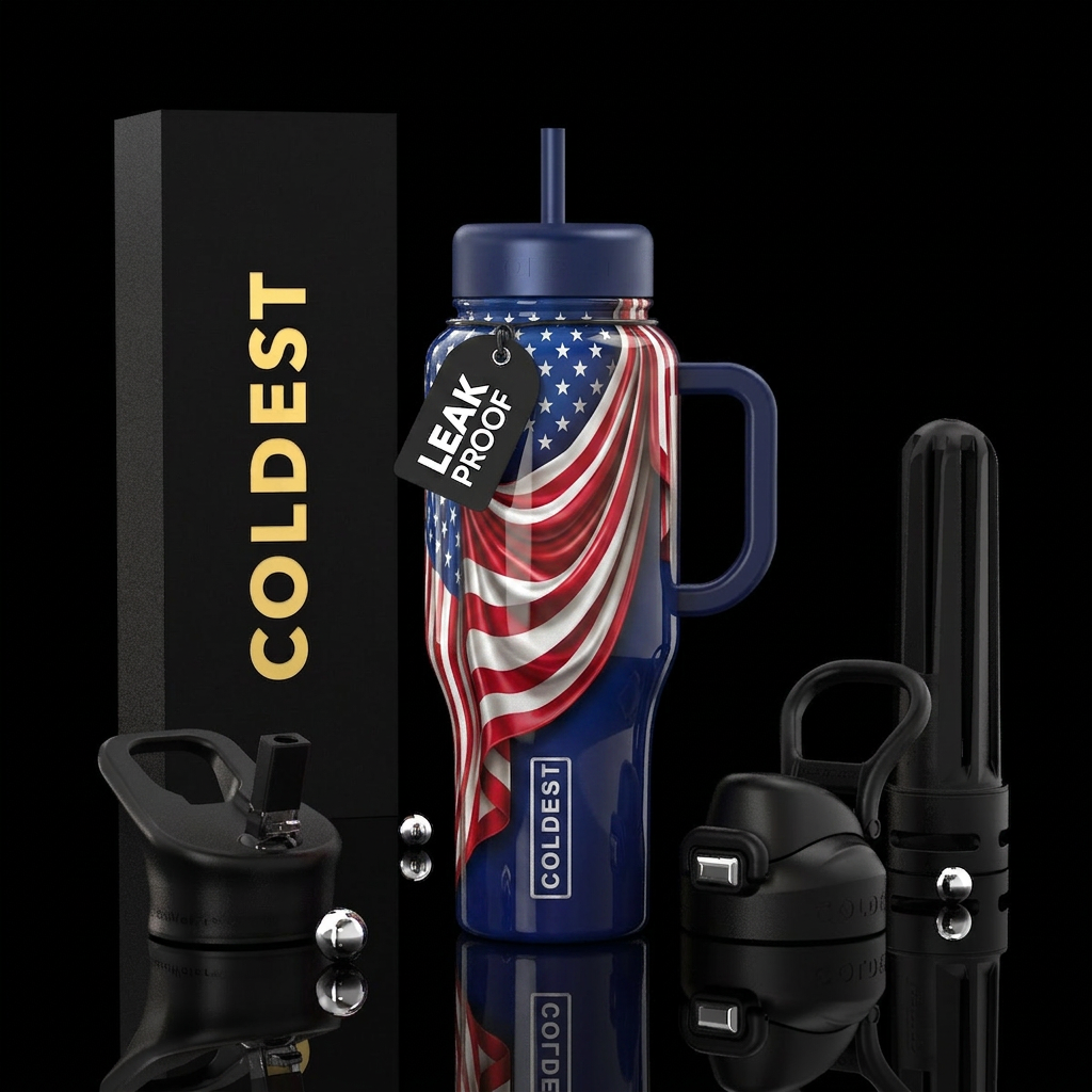 Patriotic drooping banner,glossy water bottle design