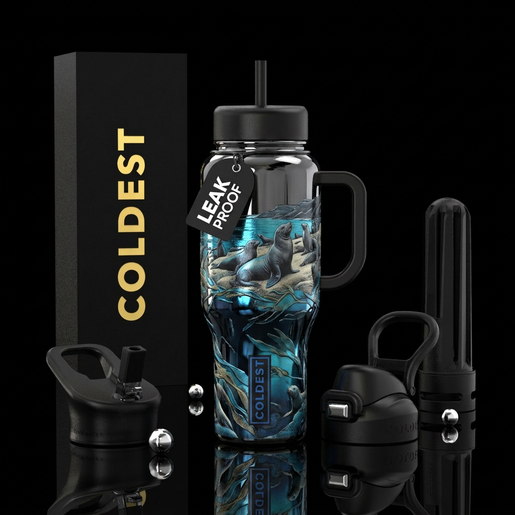 sealion ,glossy water bottle design