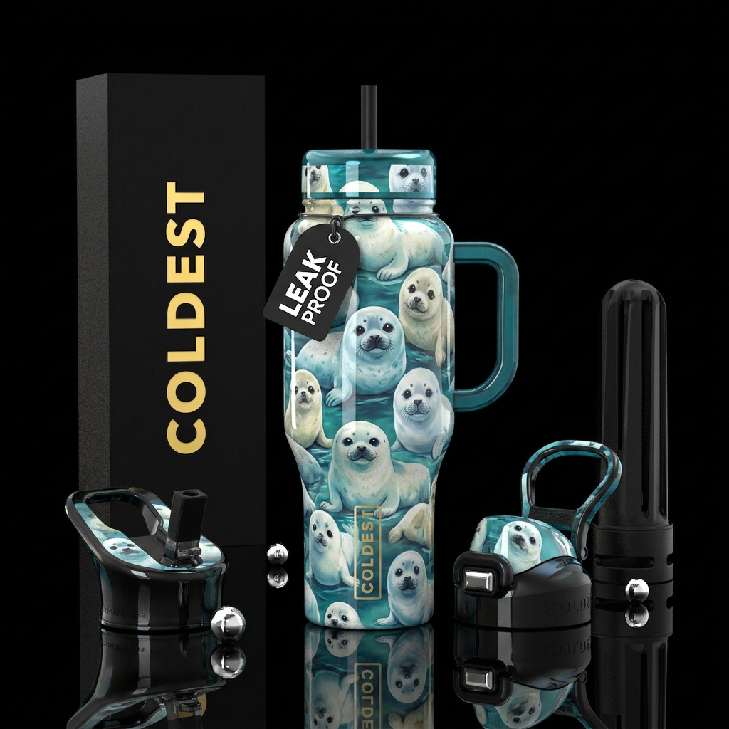 Cute seals ,glossy water bottle design
