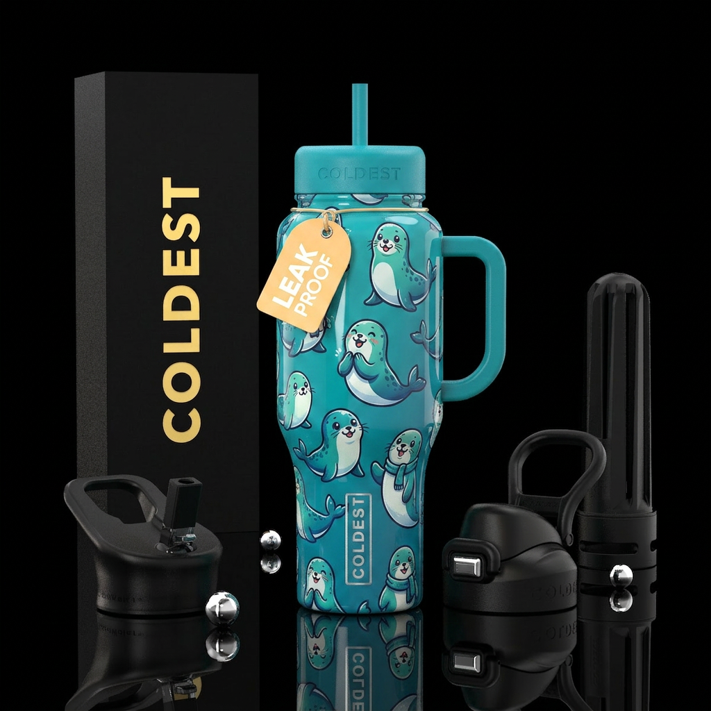 Cute seals ,glossy water bottle design