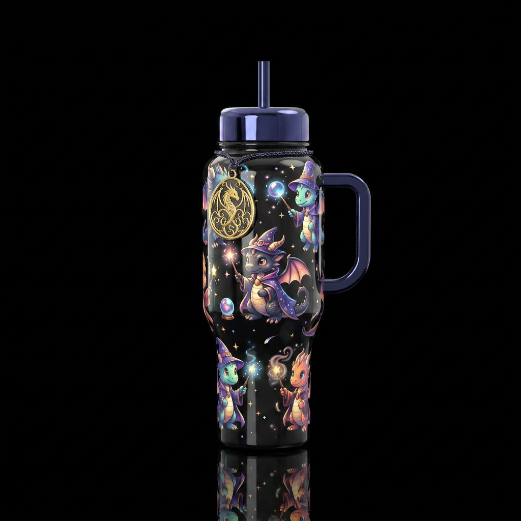 baby dragon wizard, glossy water bottle design