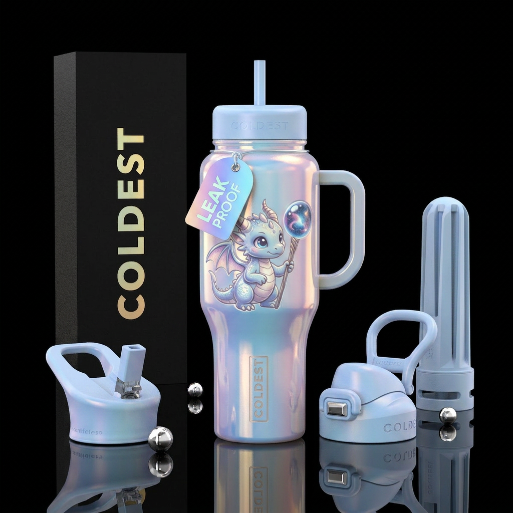 baby dragon wizard,with staff bubble orb on end of... water bottle design