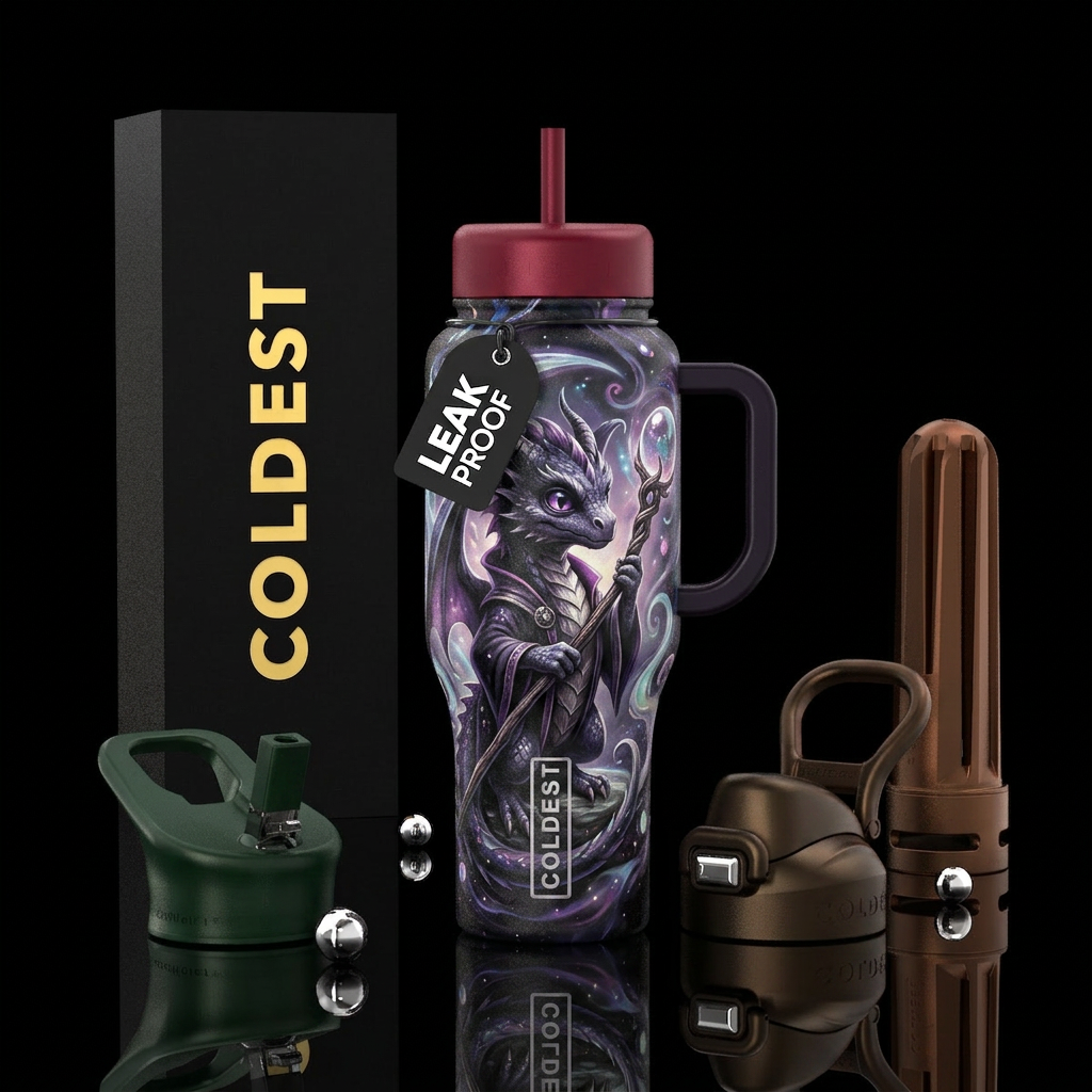baby dragon wizard,with staff bubble orb on end of... water bottle design