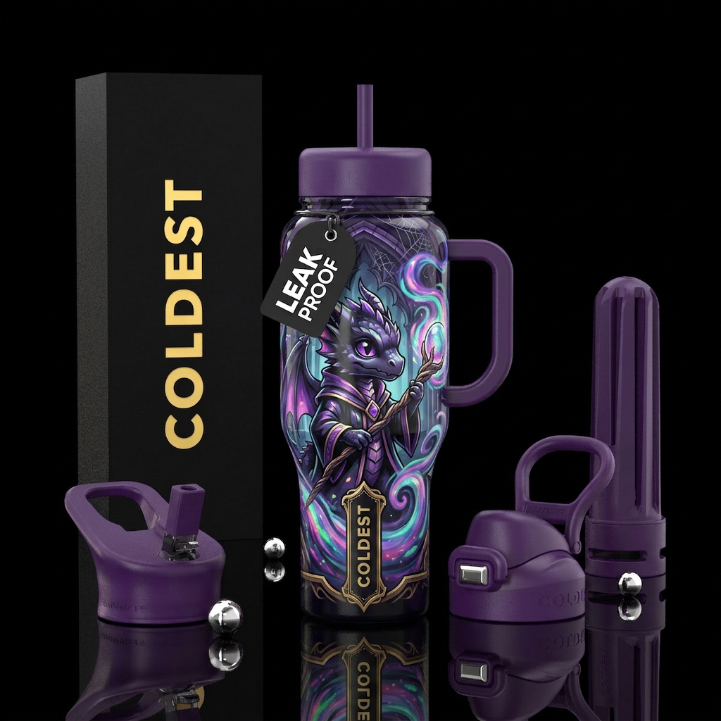 baby dragon wizard,with staff bubble orb on end of... water bottle design