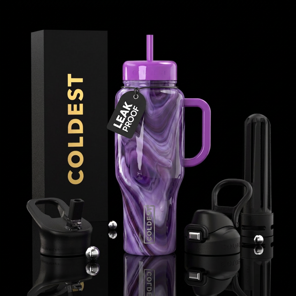 Orchid slag glass, glossy water bottle design