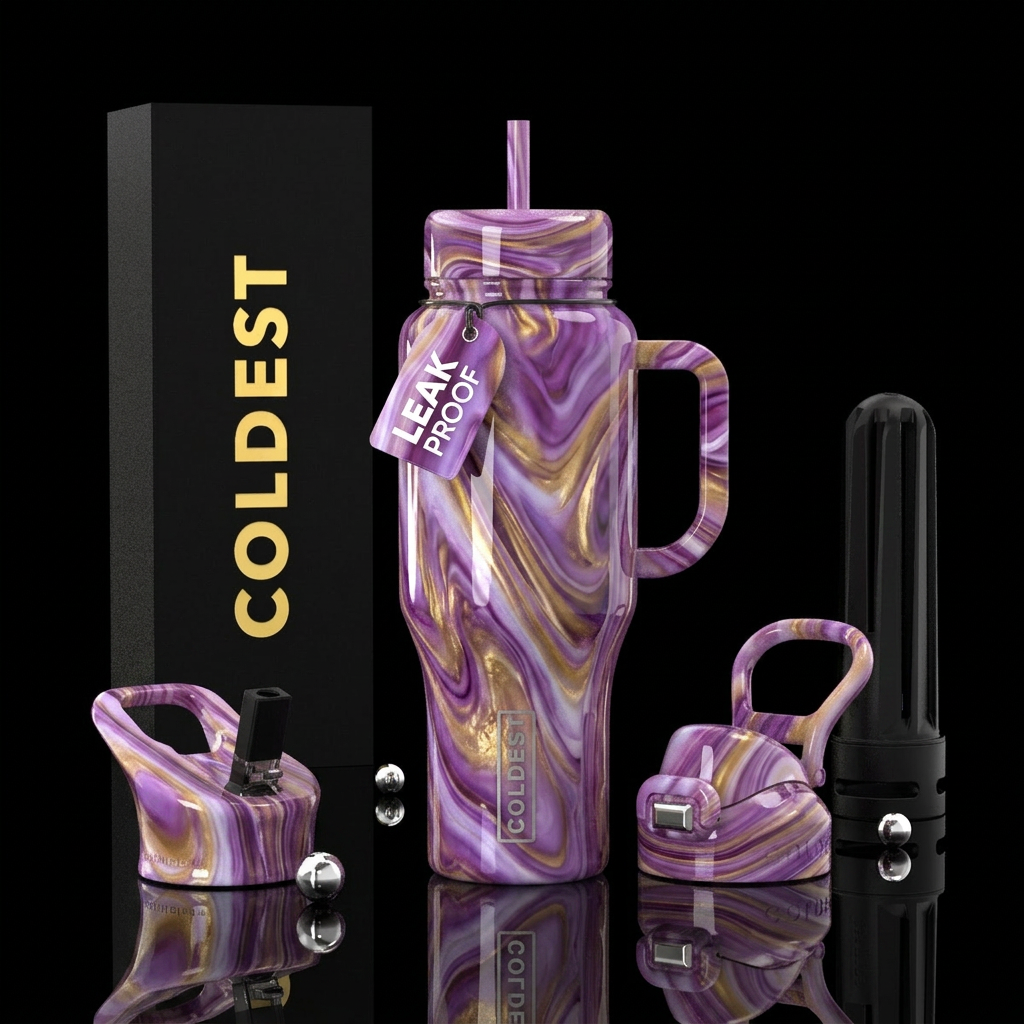 Orchid slag glass, glossy water bottle design