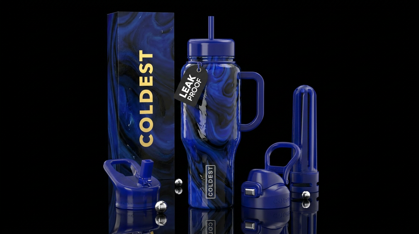 Cobalt slag glass, glossy water bottle design