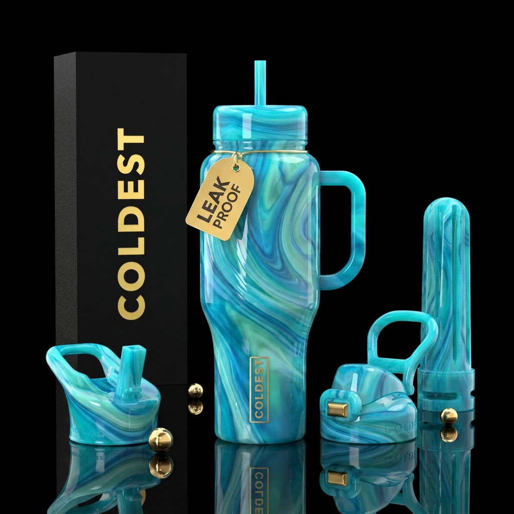 Turquoise slag glass, glossy water bottle design