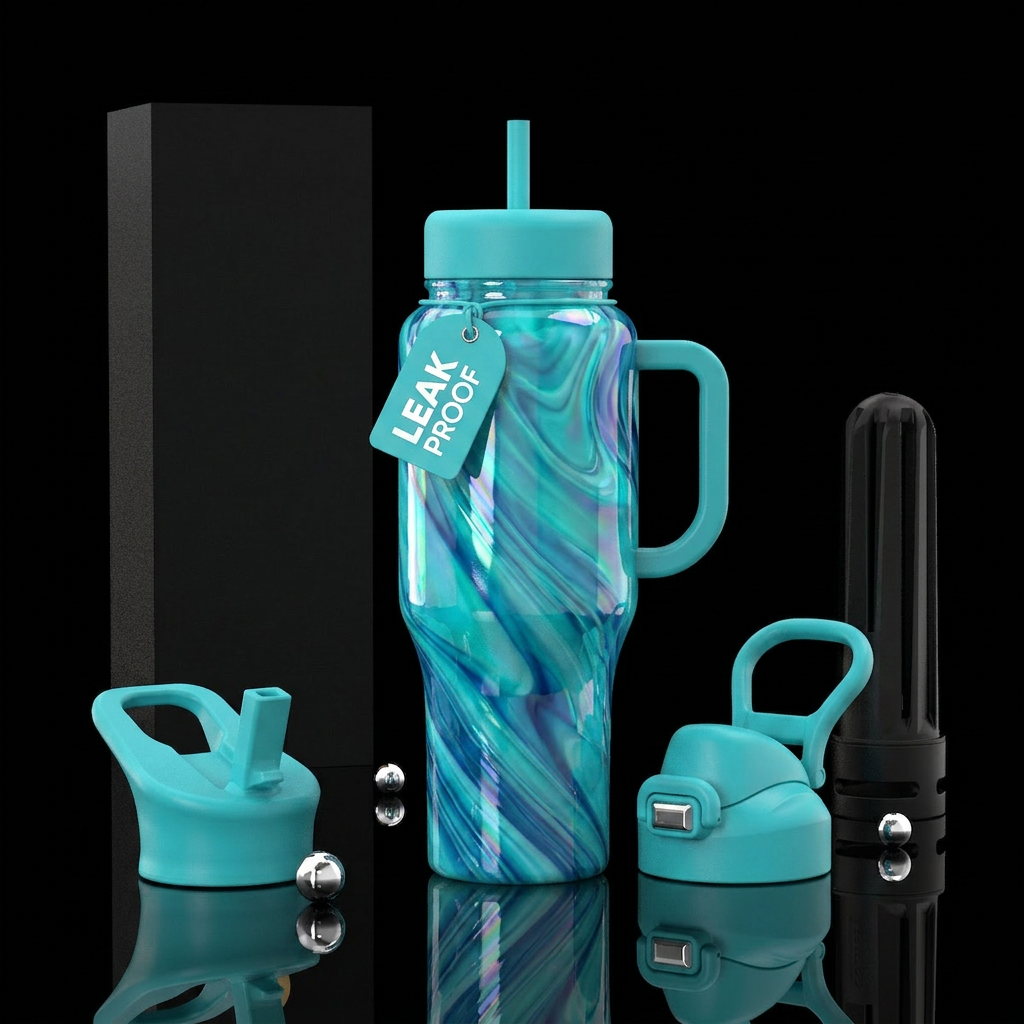 Turquoise slag glass, glossy water bottle design