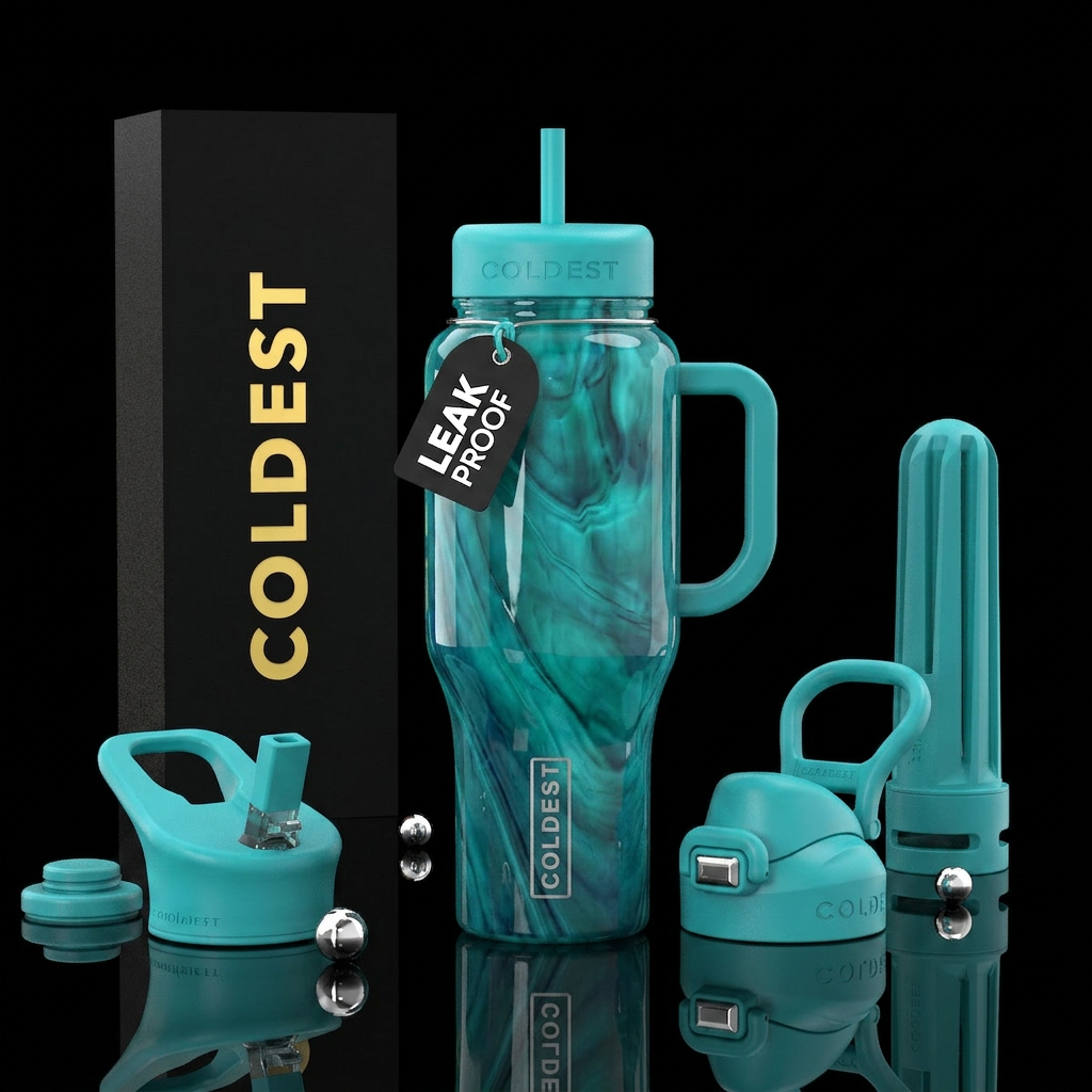 Turquoise slag glass, glossy water bottle design