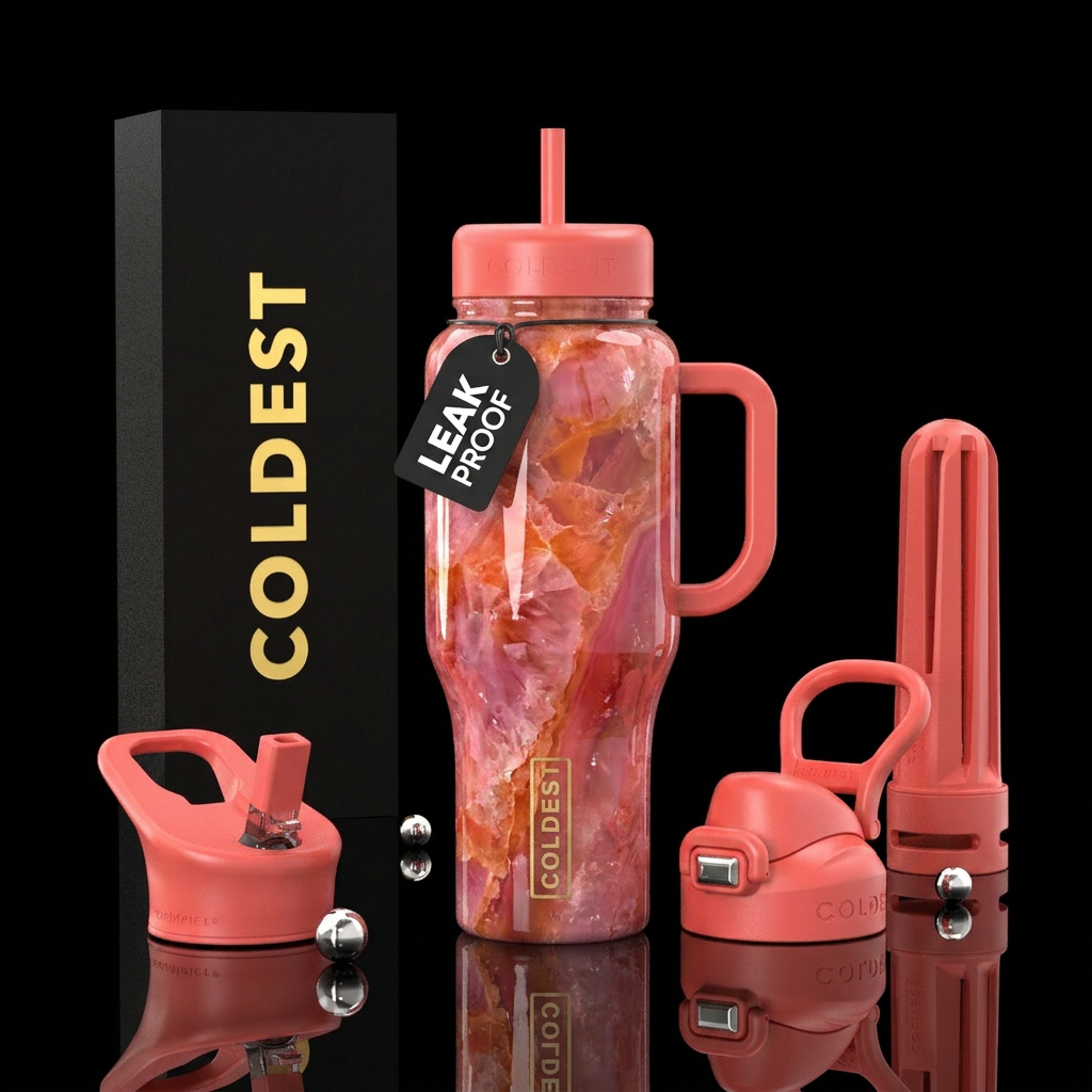 Morganite slag glass, glossy water bottle design