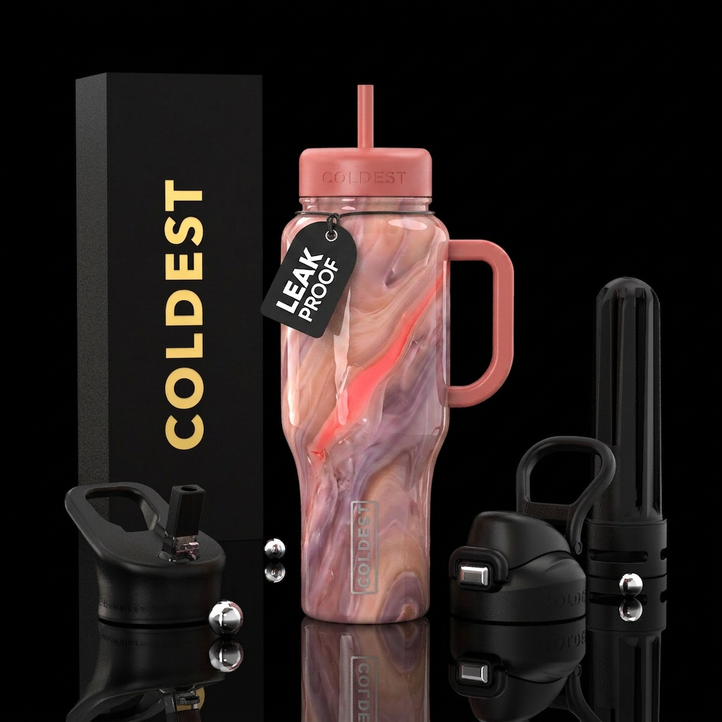 Morganite slag glass, glossy water bottle design