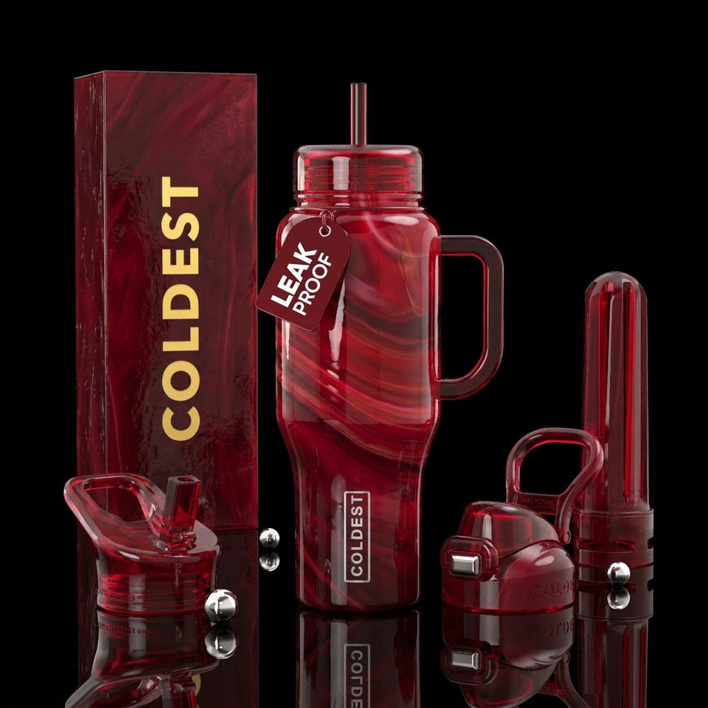 Ruby slag glass, glossy water bottle design