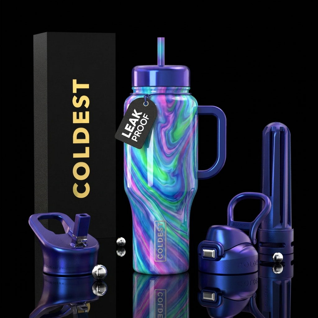 Aurora slag glass, glossy water bottle design