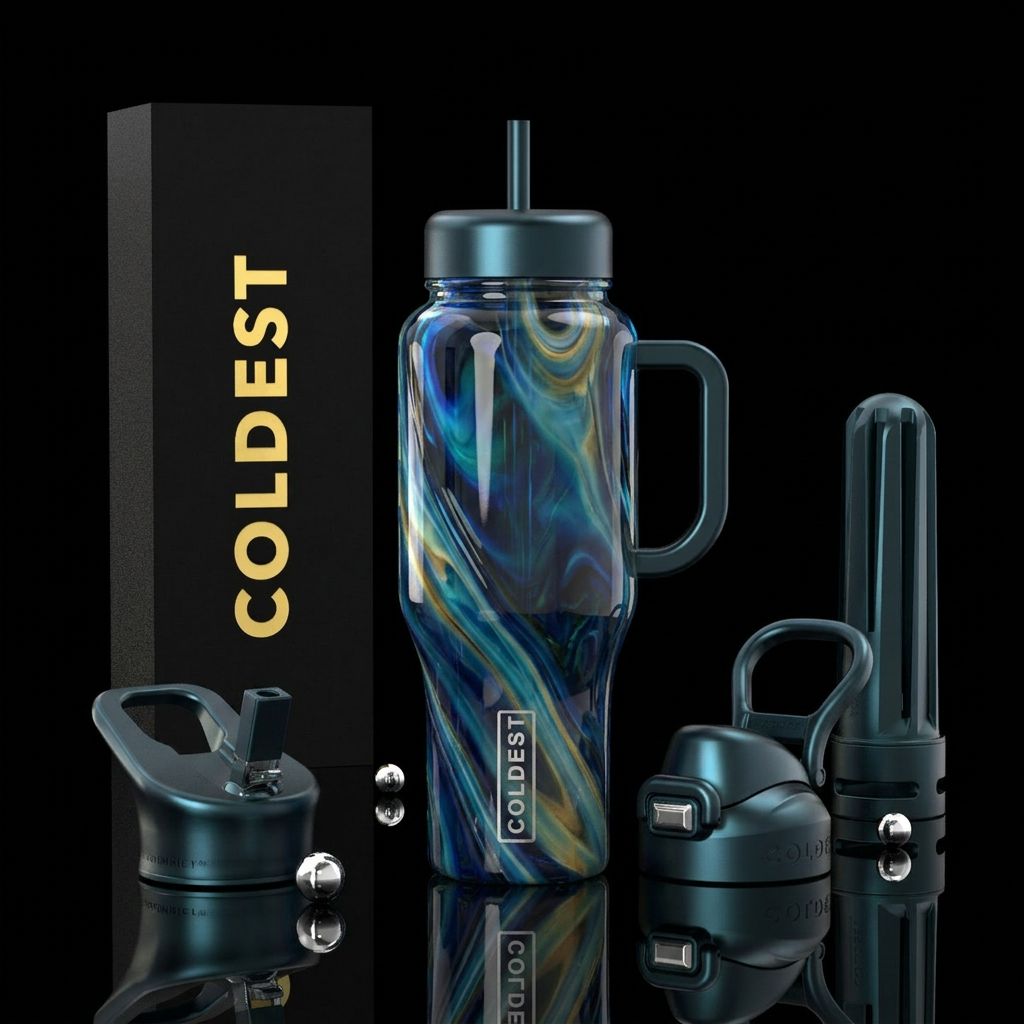 Aurora slag glass, glossy water bottle design