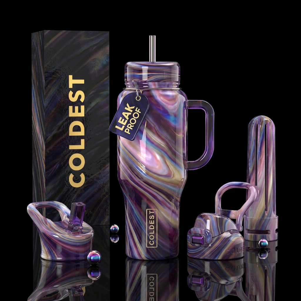 Unicorn slag glass, glossy water bottle design
