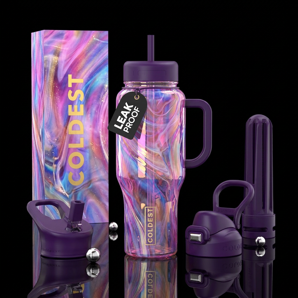 Unicorn slag glass, glossy water bottle design