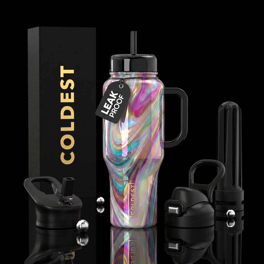 Unicorn slag glass, glossy water bottle design