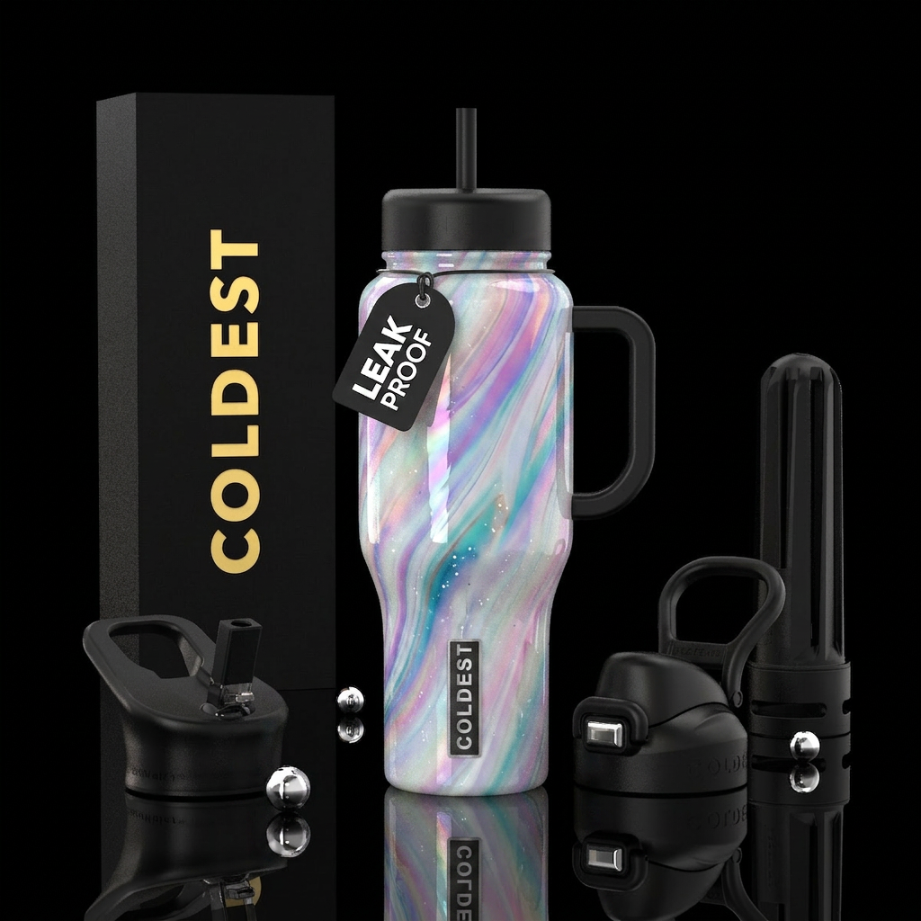 Unicorn slag glass, glossy water bottle design